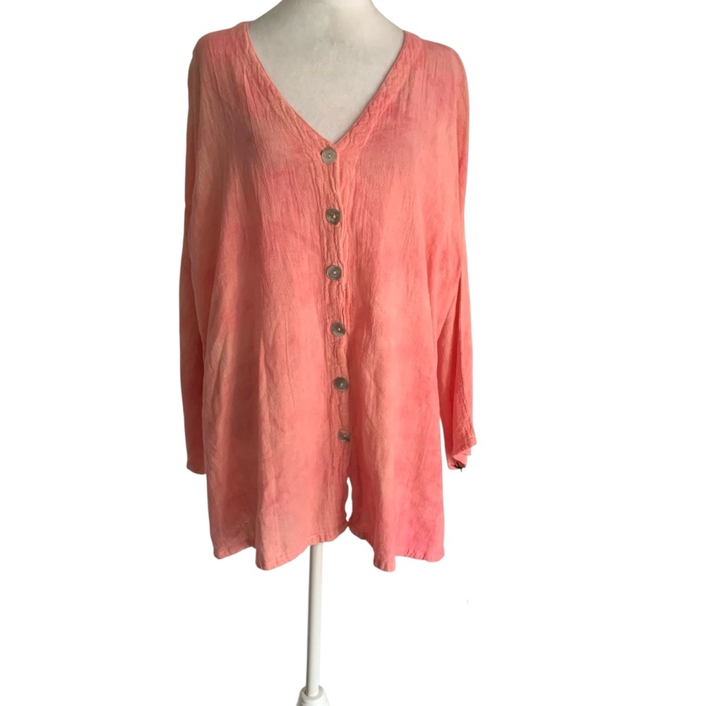 Oh My Gauze! Coral Button-Front Gauze Blouse